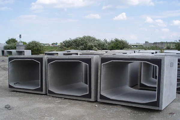 Precast concrete box culverts arranged in a yard